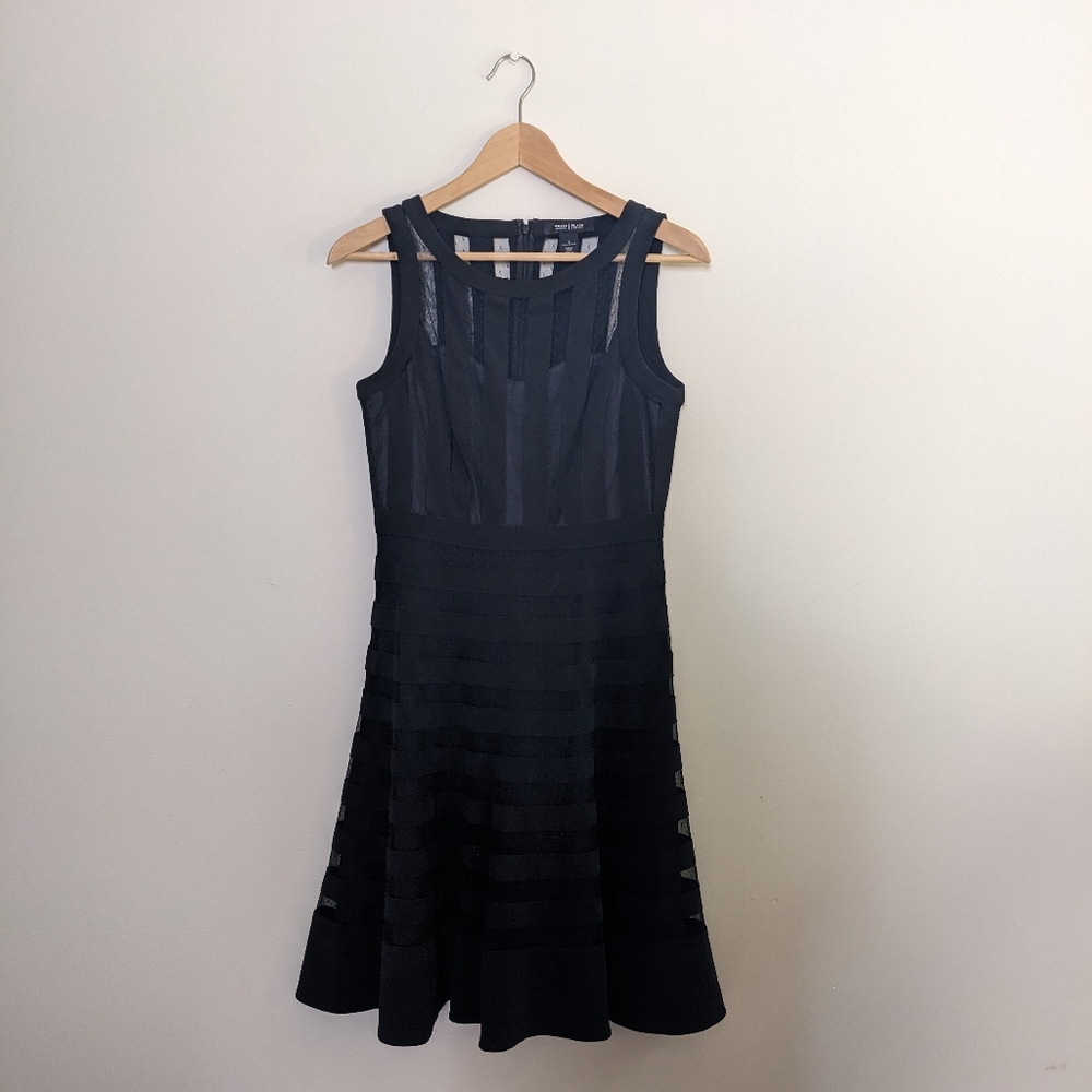 White House Black Market Black Fit and Flare Striped Dress Size 2